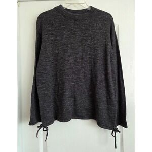 Pure Jill Charcoal Heathered Cotton Knit Mock Neck Tie‎ Hem Sweater Sz MP